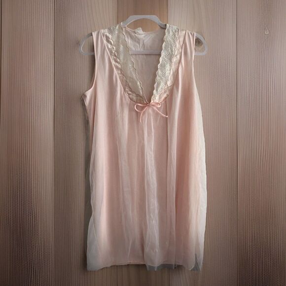 Vintage 1970 Sears Nighty Medium Chiffon Babydoll Lace Dress Gown Romantic